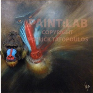"Mandrill" Patrick Tatopoulos 48 inch x 48 inch oil on masonite panel $4000